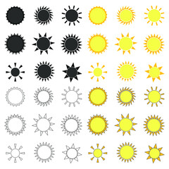 Set sun icons, symbols design template, vector illustration