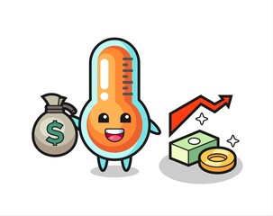 thermometer illustration cartoon holding money sack