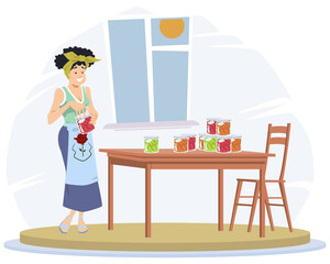 Beautiful girl with jar of jam. Illustration for internet and mobile website.