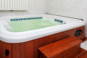 home jacuzzi in a country house, spa relaxation - obrazy, fototapety, plakaty
