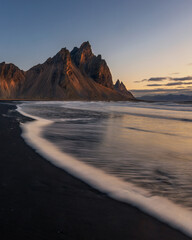 Sunrise at the black sand beach Stokksnes - Island