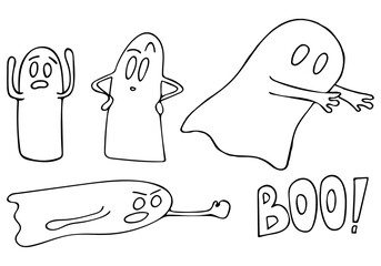 Vector halloween ghost hand drawn set on white background. Doodle illustration