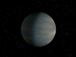 Exoplanet in deep space with stars 3D illustration.