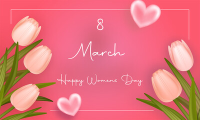 Banner International Womens Day With Realistic Tulips