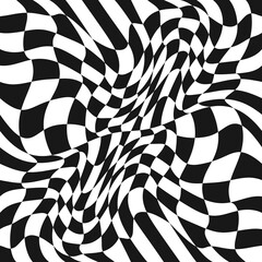 Checker flag wallpaper. Twisted and curly race flag. Vector.