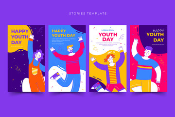 Set of happy international youth day stories template