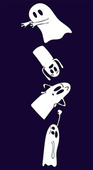 Vector halloween ghost hand drawn set on dark background. Doodle illustration