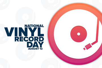 National Vinyl Record Day. August 12. Holiday concept. Template for background, banner, card, poster with text inscription. Vector EPS10 illustration.