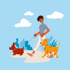 Cartoon Illustration People With Pets