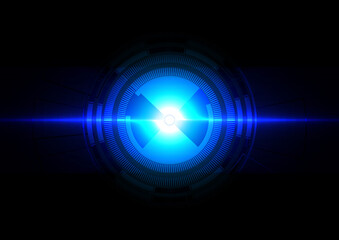 abstract technology with light blue circle effect on dark blue background design. illustration vector design background