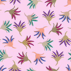 Vector seamless colorful design pattern botanical cute spring herbs and flowers in red tones