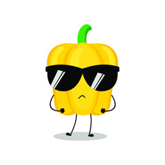 Vector illustration of yellow paprika character with cute expression, funny, paprika isolated on white background, vegetable for mascot collection, emoticon kawaii, chili pepper, cool sunglasses