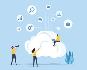 flat illustration design technology cloud connection network concept with developer team working 