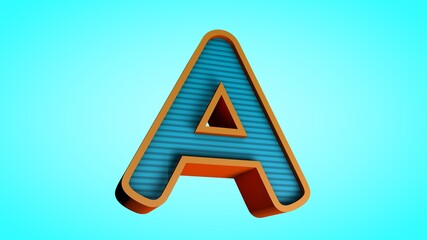 Modelo 3d de letra A. Ilustración 3d minimalista de fuente tridimensional. Render colorido. Recurso para presentación