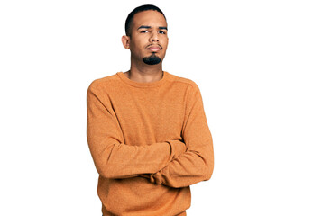 Young african american man wearing casual clothes skeptic and nervous, disapproving expression on...