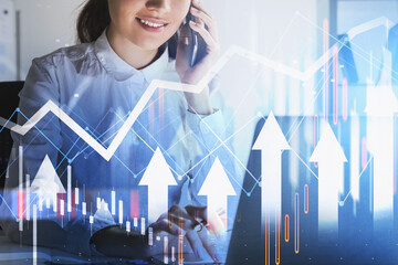 Portrait of smiling trader business woman who is carrying out a