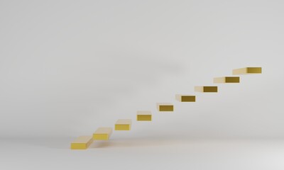 Obraz premium Golden staircase with white background looks comfortable with modern stairs.3d rendering