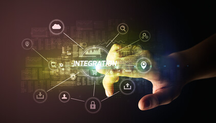 Hand touching cybersecurity button concept