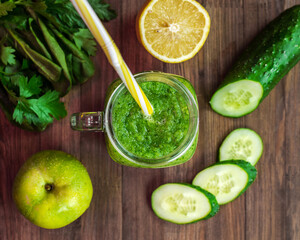 smoothies made from fresh vegetables, fruits and berries. a green drink that is good for your...