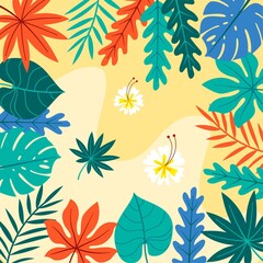 Fototapeta na wymiar Cartoon Tropical Leaves Background