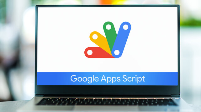 Laptop computer displaying logo of Apps Script