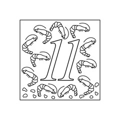 Coloring book for children, numbers. Eleven. Education and entertainment. Underwater world.