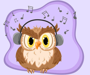 Image of a cute owl with headphones. Vector illustration