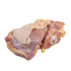 Raw chicken thigh chunks isolated on white background.food concept for advertising