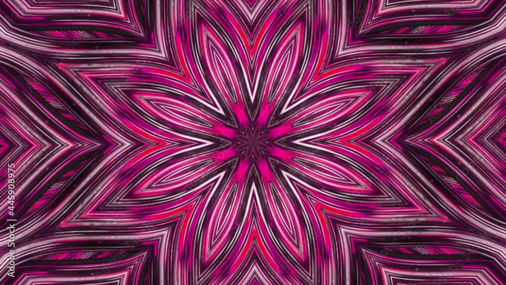 Poster abstract kaleidoscopic pattern with transforming flower, seamless loop. animation. fractal symmetric