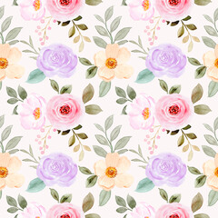 Fototapeta na wymiar Colorful watercolor floral seamless pattern