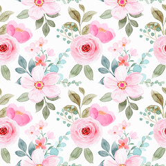 Pink floral watercolor seamless pattern
