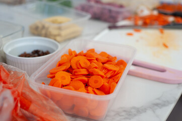 cut carrots in a container