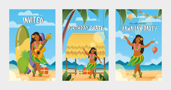 Creative Invitations To Hawaiian Party Illustration Illustration Traditional Hawaii Elements and Design