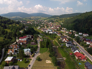 Muszyna latem/Muszyna Town aerial view in summer, Lesser Poland, Poland