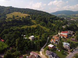 Muszyna w lecie z lotu ptaka/Aerial view of Muszyna Town in summer, Lesser Poland, Poland © Pictofotius
