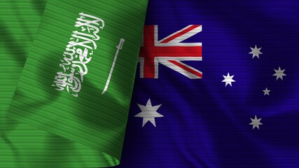 Australia and Saudi Arabia Realistic Flag – Fabric Texture 3D Illustration