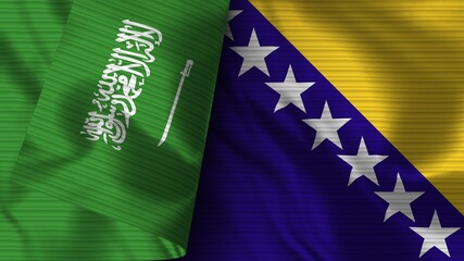 Bosnia and Herzegovina and Saudi Arabia Realistic Flag – Fabric Texture 3D Illustration