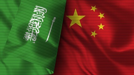 China and Saudi Arabia Realistic Flag – Fabric Texture 3D Illustration