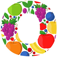 Vector letter O made of ripe fruit. An illustration on the theme of the alphabet.