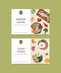 Facebook Template With Healthy Food Concept Watercolor Style