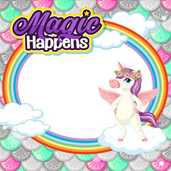 Empty Banner With Cute Pegasus Cartoon Character Pastel Mermaid Scales