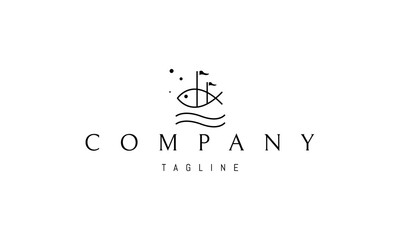 Vector logo on which an abstract image of fish with flags on the waves.