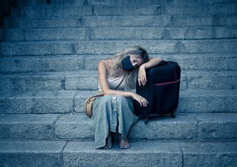Post-covid travel restrictions. Sad woman not able to travel due to tested positive for covid-19