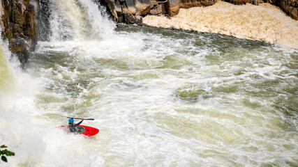Kayak recoverees in white water in the Potomac River