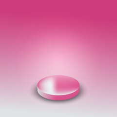 pink round podium There is reflection from the spotlight.