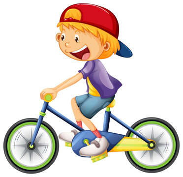 Boy Riding Bicycle Cartoon Character Isolated White