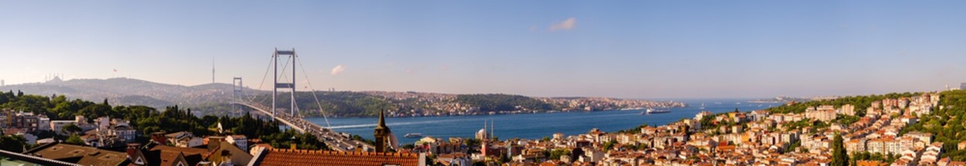 Fototapeta na wymiar Istanbul. Panoramic view of the city, the Bosphorus Bridge, Ortakoy Mosque and Bosphorus