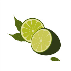 Lemons. Green lemon. Lime. Isolated on a white background. Whole and lobules. Citrus. Vector