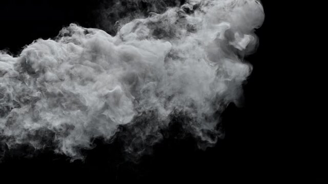 Turbulent smoke flowing from left to right across the frame on a transparent alpha channel background.