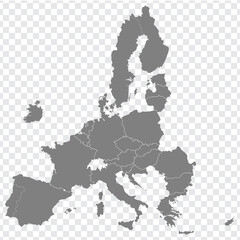 Obraz premium Map European Union vector. Gray similar Member state of the European Union map blank vector on transparent background for your design. EPS10.